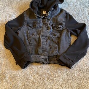 Wallflower Kids Hooded Denim Jacket with Black Sleeves